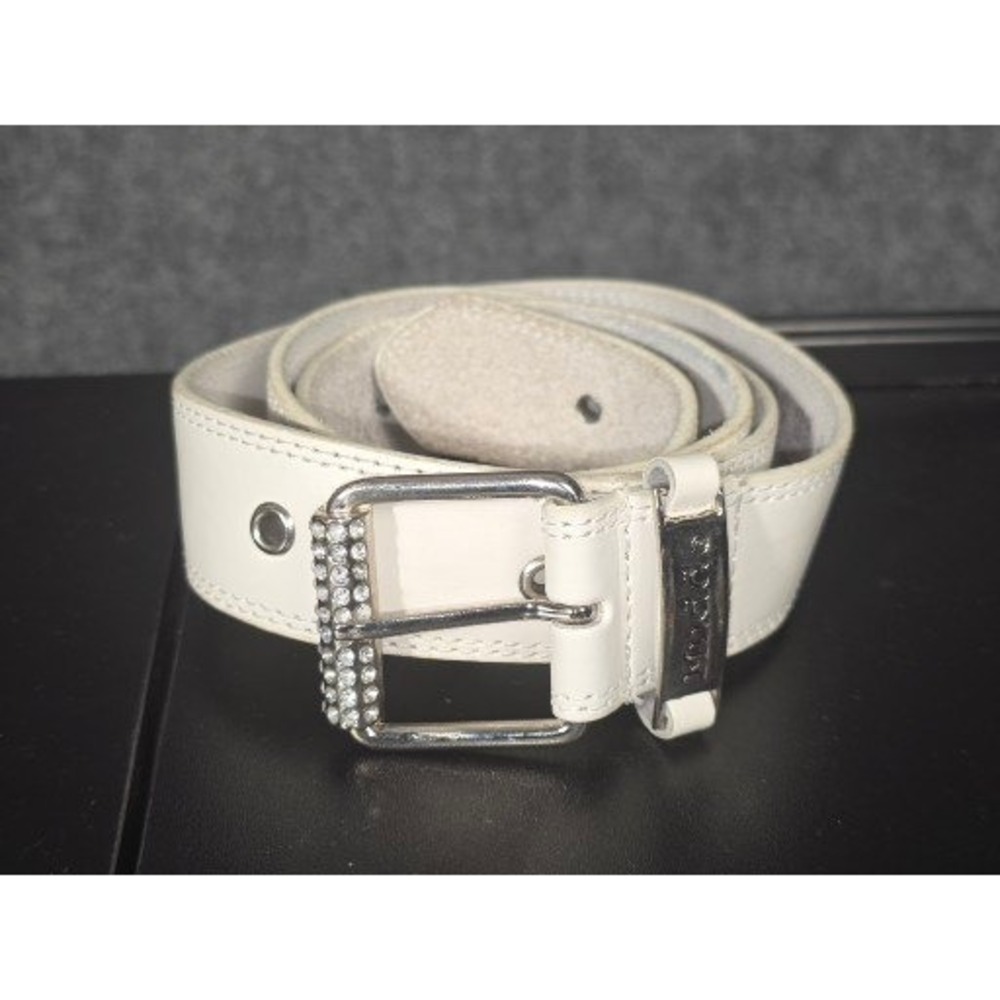 Mudd Womens White‎ Genuine Leather Rhinestone Buckle Belt Size XL Style B385M